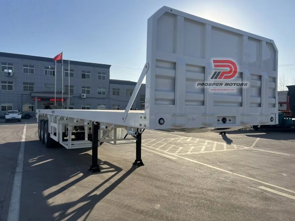Three-axle heavy-duty flatbed cargo semi trailer with protective tailgate